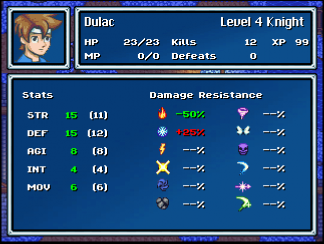 Ballad of Thuriana - stats screen